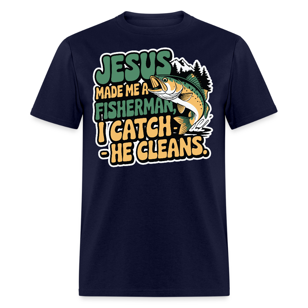 Faith Based Fisherman Tee Spiritual Fishing T-shirt - navy