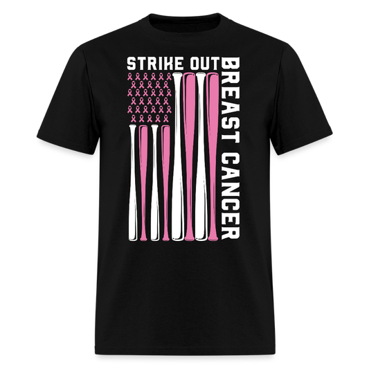 Strike Out Breast Cancer Baseball T-Shirt - black