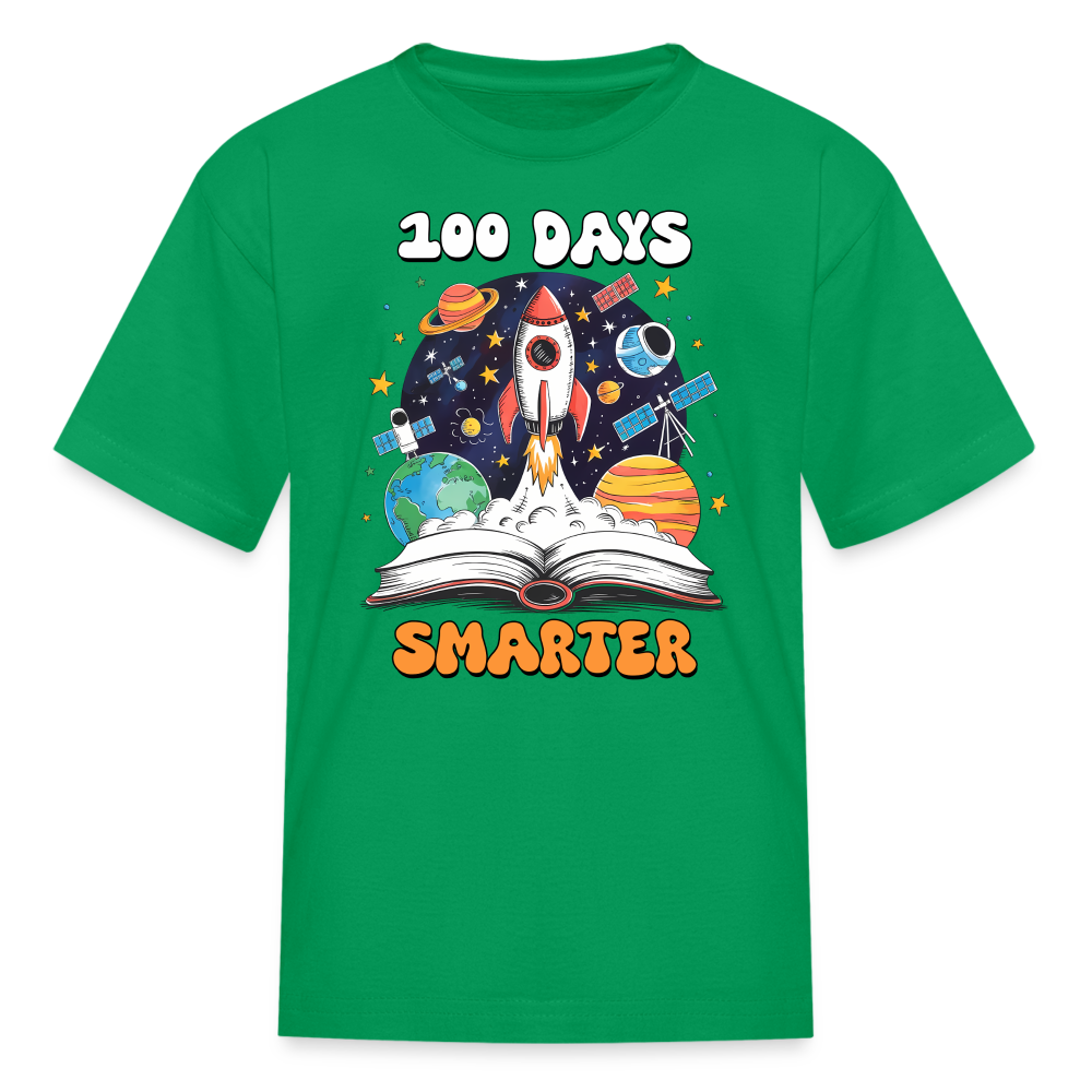 100 Days Smarter Space Themed STEM Learning Kids T-shirt - kelly green