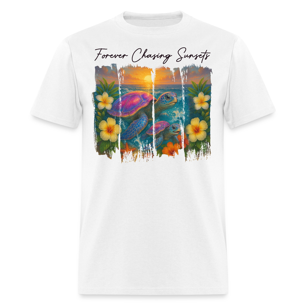 Forever Chasing Sunsets Beach Tropical Sea Turtle T-shirt - white