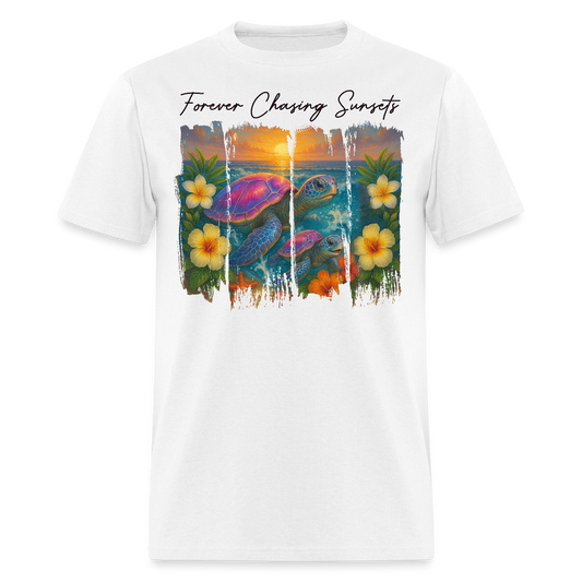 Forever Chasing Sunsets Beach Tropical Sea Turtle T-shirt - white