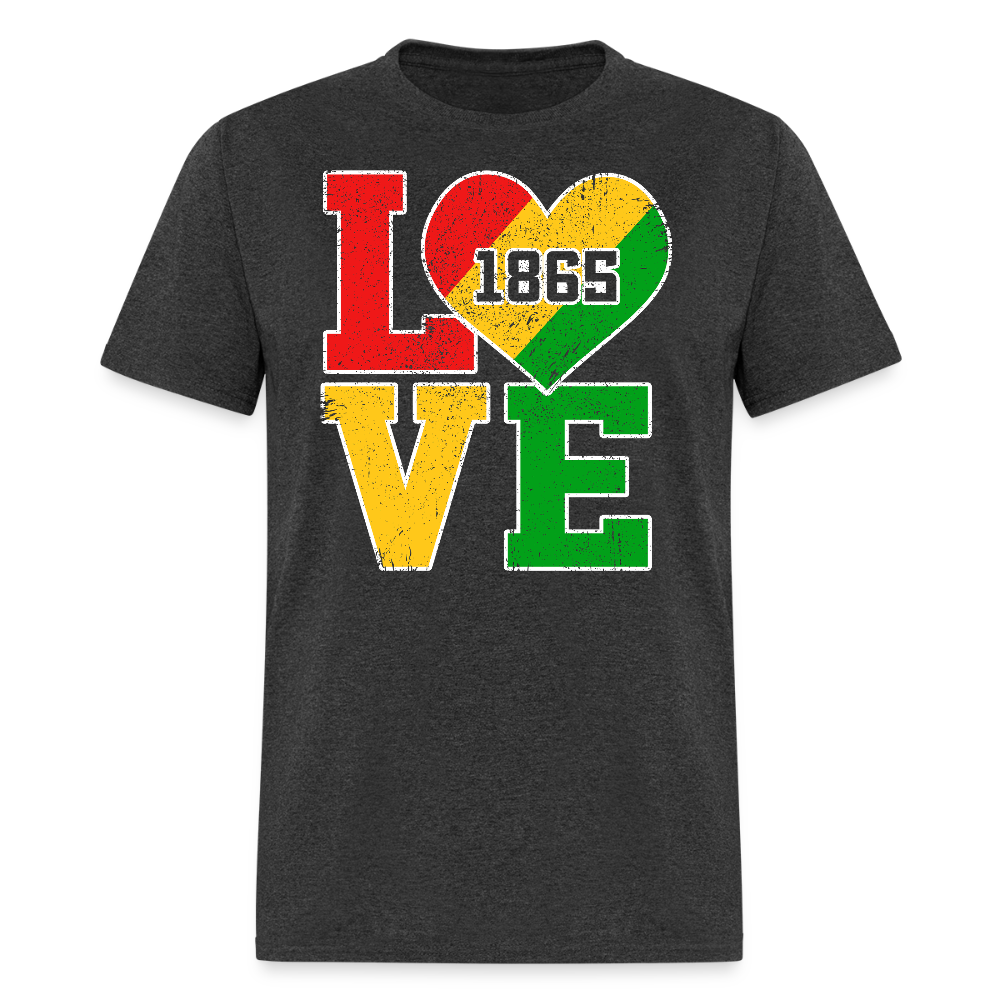 Juneteenth 1865 Tee With African Pride Afrocentric Heart T-shirt - heather black