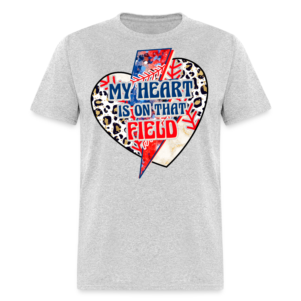 Leopard Print My Heart Is On That Field Baseball T-shirt - heather gray