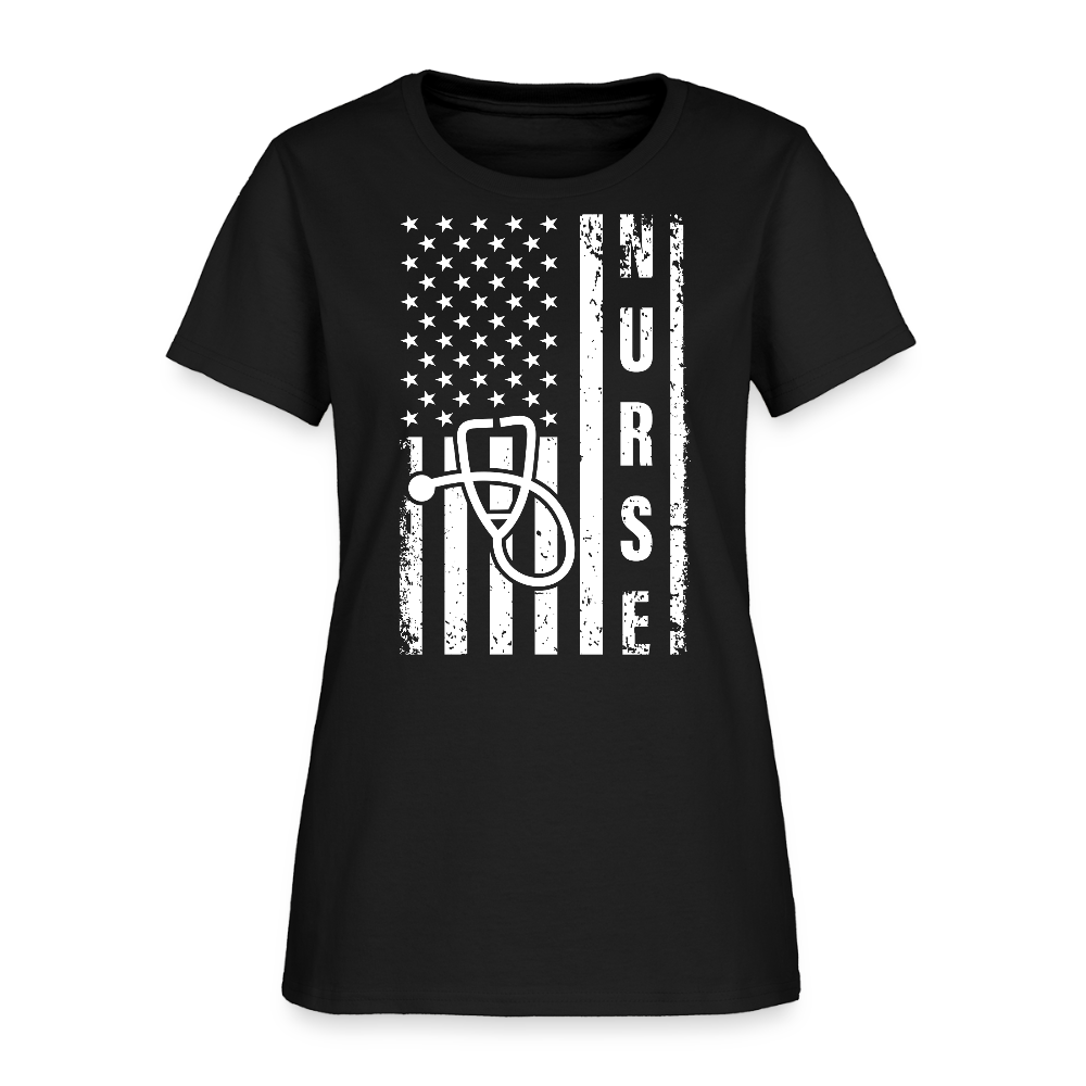 Distressed American Flag Nurse T-Shirt - black