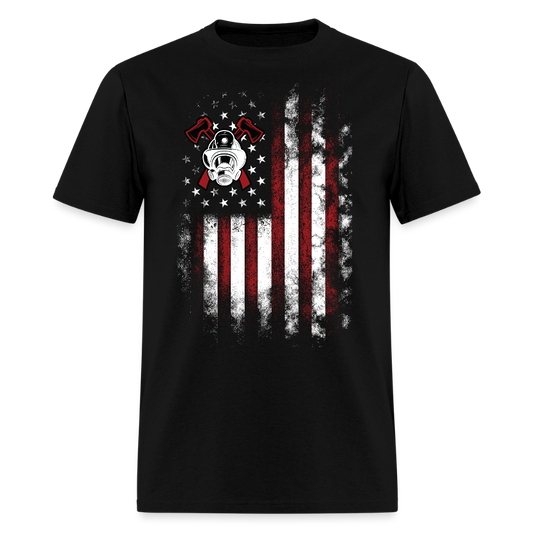 Firefighter Thin Red Line American Flag T-Shirt - black
