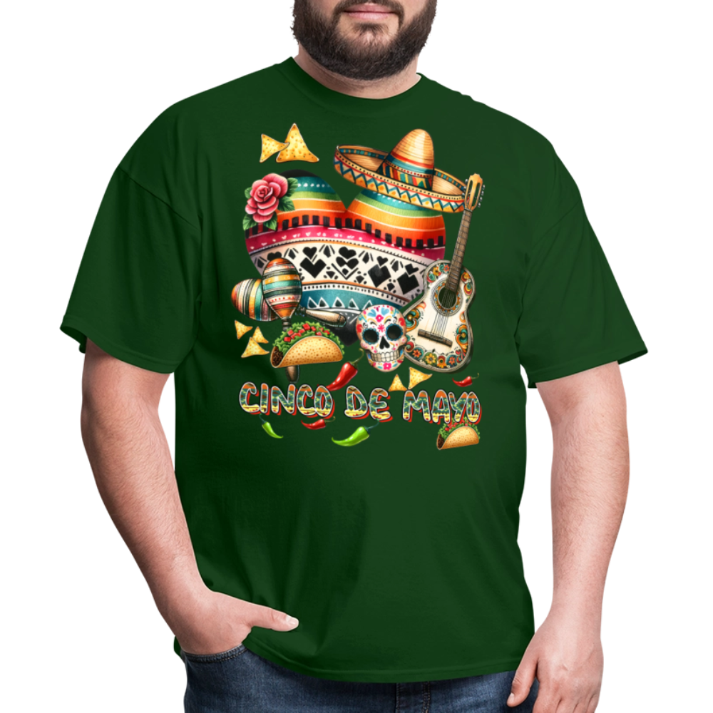 Colorful Skull And Taco Tee For Cinco De Mayo T-shirt - forest green