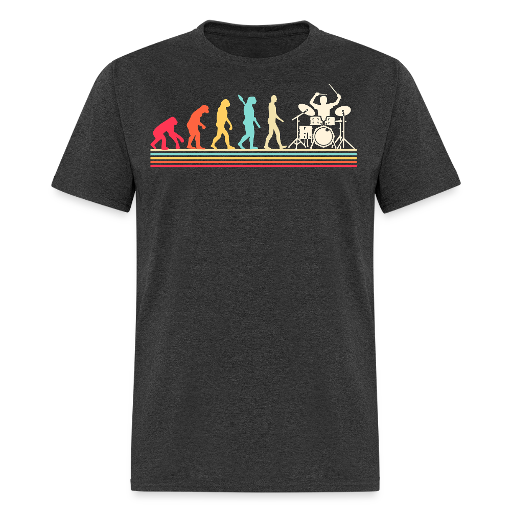 Funny Evolution Drummer T-shirt - heather black