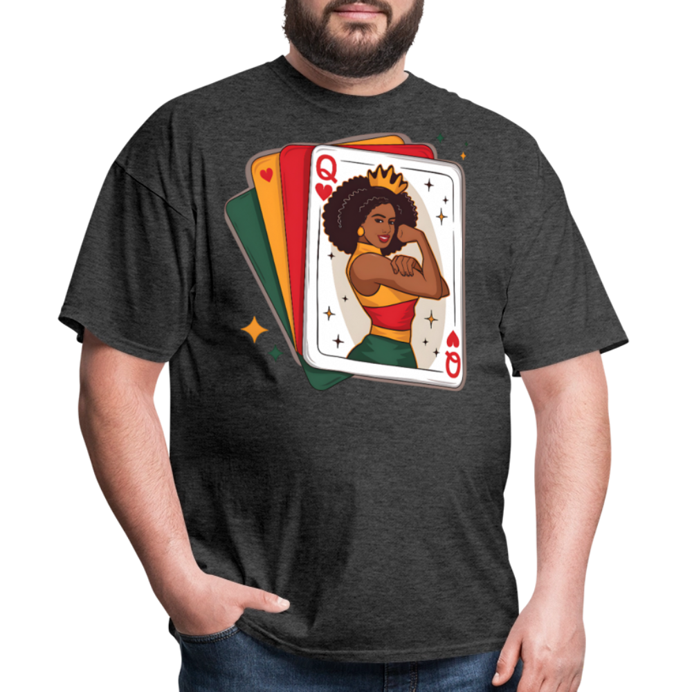 African American Queen Graphic Tee Black Queen Playing Card T-shirt - heather black