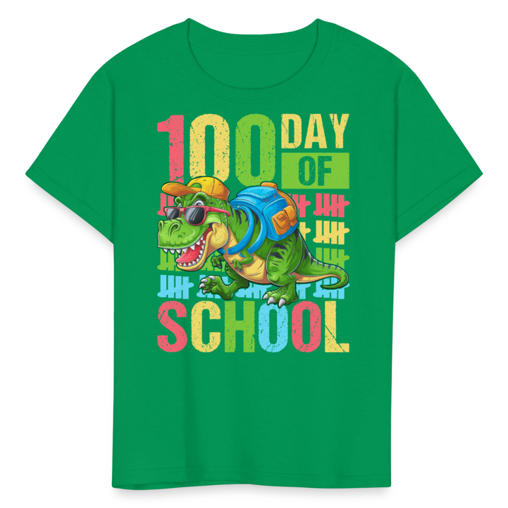 100 Days of School Tee for Kids Funny Dinosaur T-shirt - kelly green