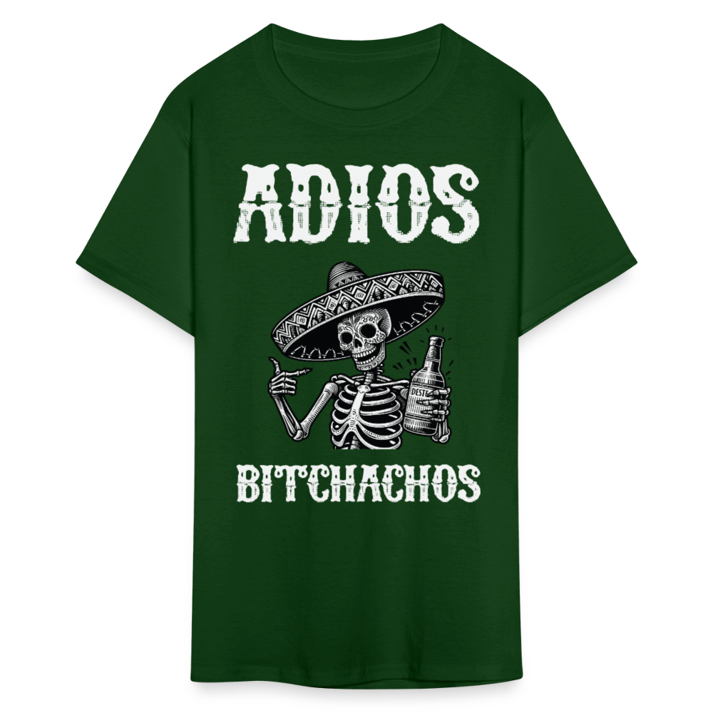 Funny Mexican Skeleton Drinking Tee Adios Bitchachos Fiesta T-shirt - forest green