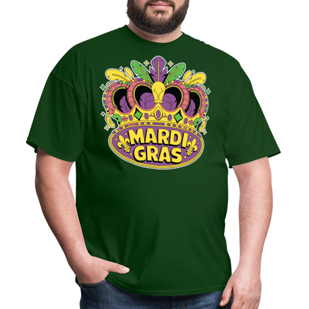 Mardi Gras Graphic Tee For Parties Colorful Mardi Gras Crown T-shirt - forest green