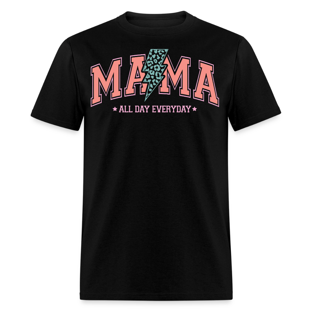 Leopard Print Lightning Bolt Mama All Day Everyday Mom T-shirt - black