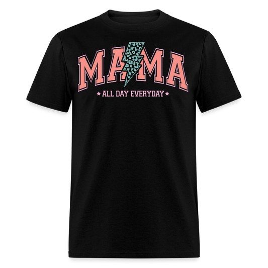 Leopard Print Lightning Bolt Mama All Day Everyday Mom T-shirt - black