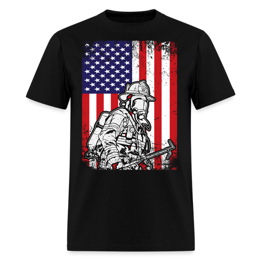 Distressed American Flag Firefighter Men's T-Shirt - black
