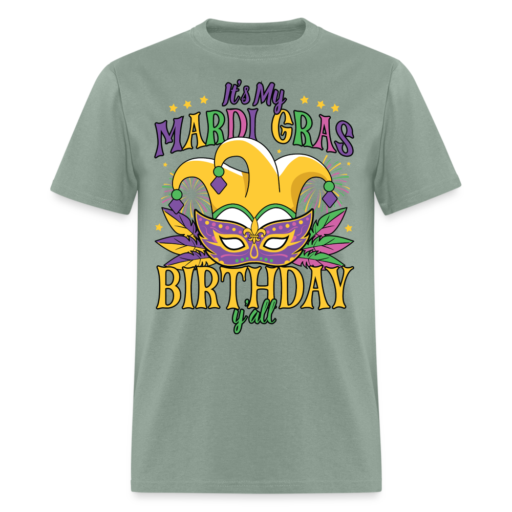 Funny Mardi Gras Birthday Party Outfit Mardi Gras Birthday Y'all T-shirt - sage