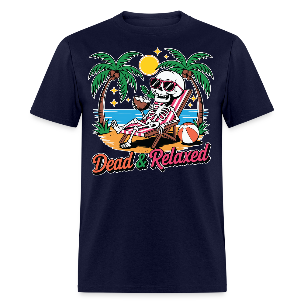 Dead And Relaxed Summer Funny Skeleton Beach T-shirt - navy