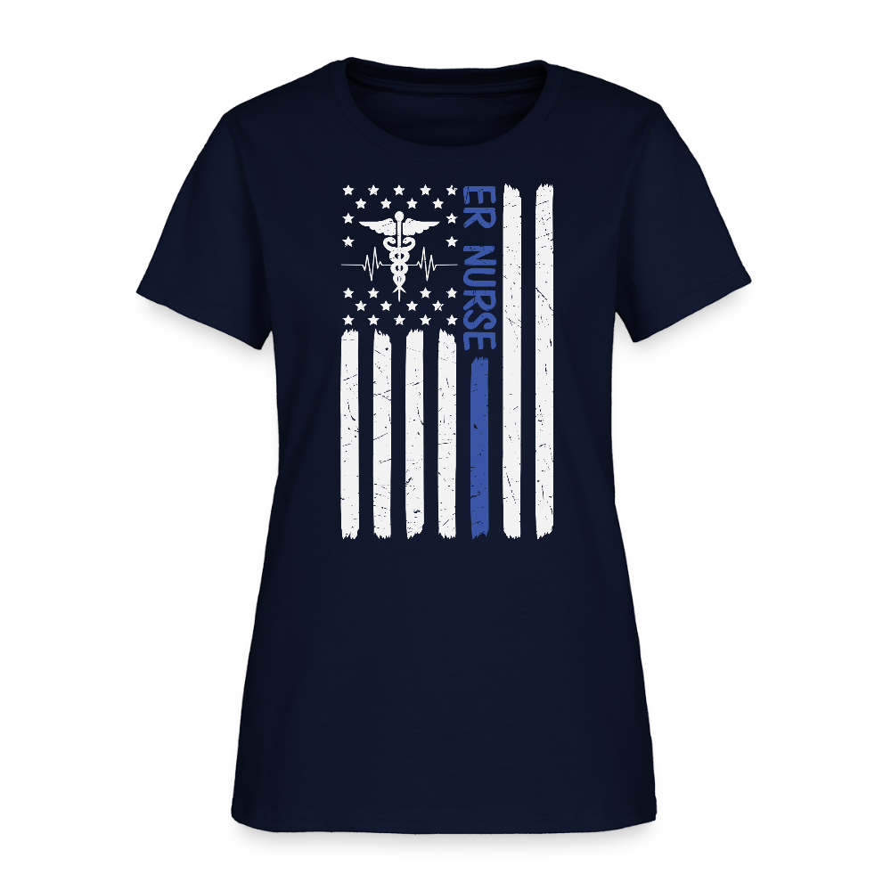 ER Nurse Blue Line Medical American Flag T-Shirt - navy