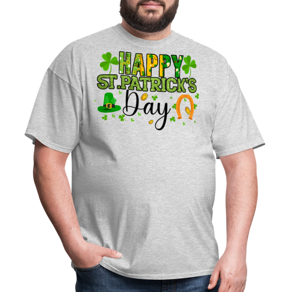 Irish-themed Holiday Graphic Tee Green Glitter St Paddy’s Day T-shirt - heather gray