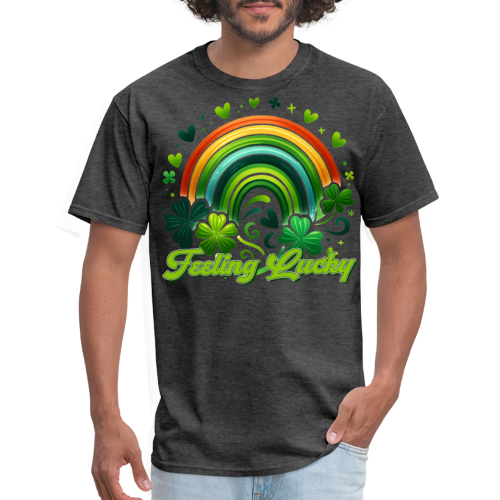 Irish Shamrock Rainbow Graphic Feeling lucky Irish T-shirt - heather black