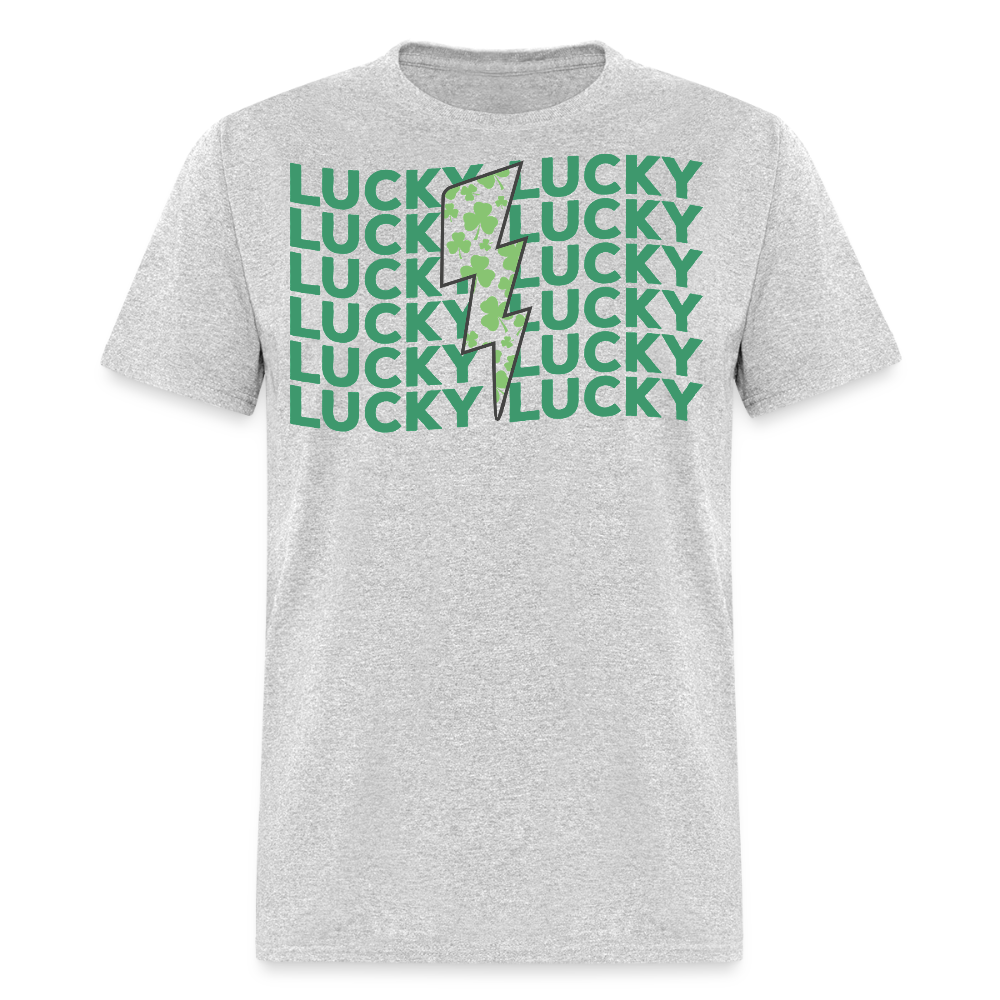 Green Shamrock Lightning Bolt Lucky T-shirt - heather gray