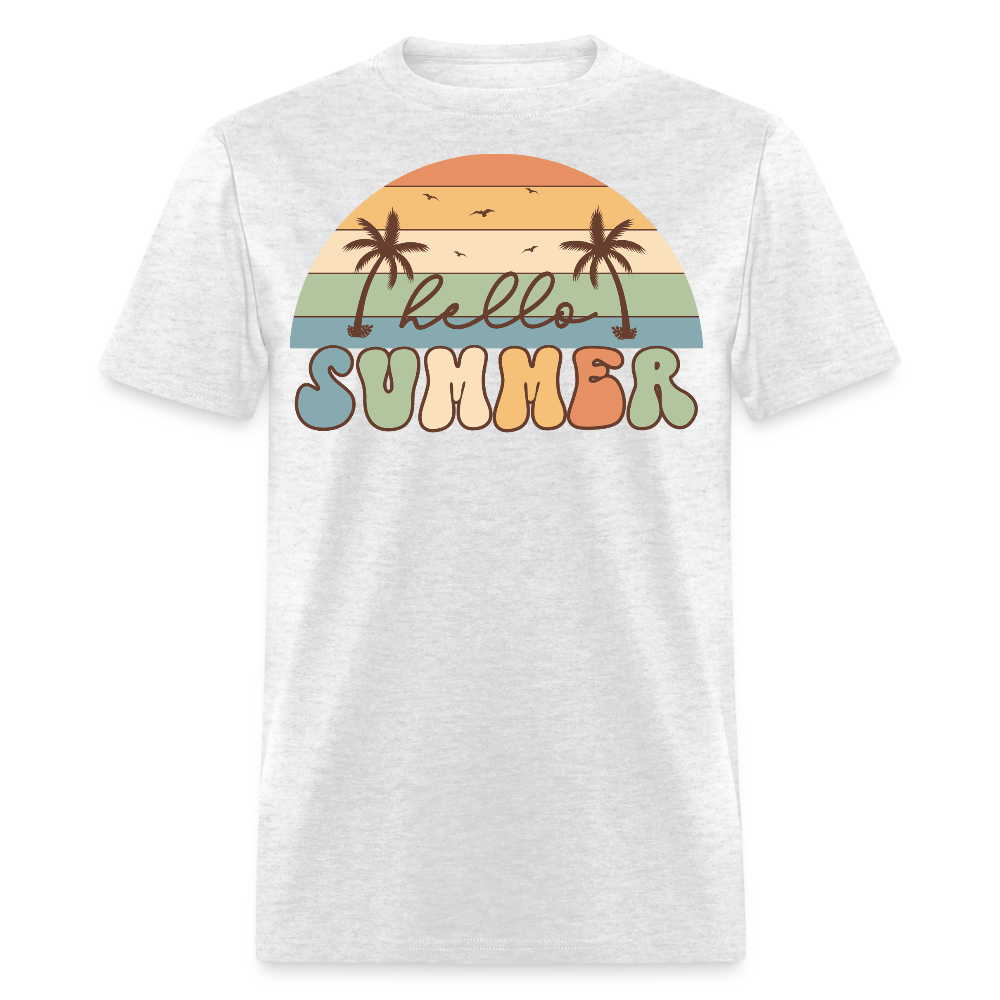 Retro Summer Tee Palm Tree Sunset T-shirt - light heather gray