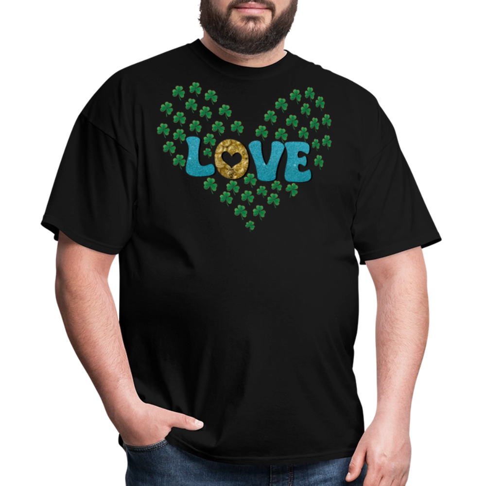 St Patrick's Day Love Heart Tee With Shamrocks T-shirt - black