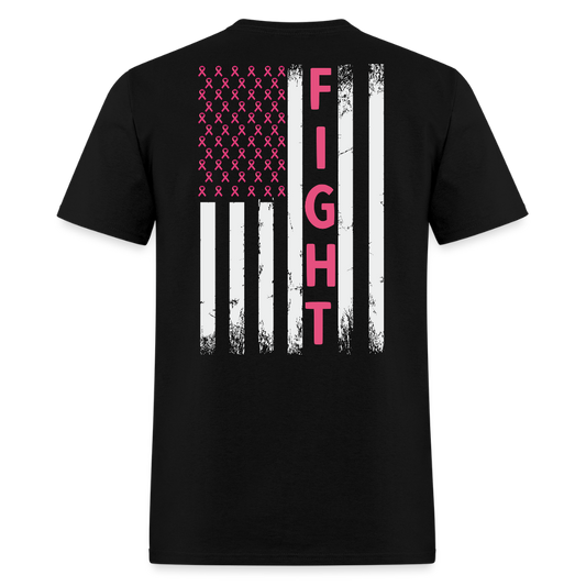 Breast Cancer Awareness Fighters American Flag T-Shirt - black