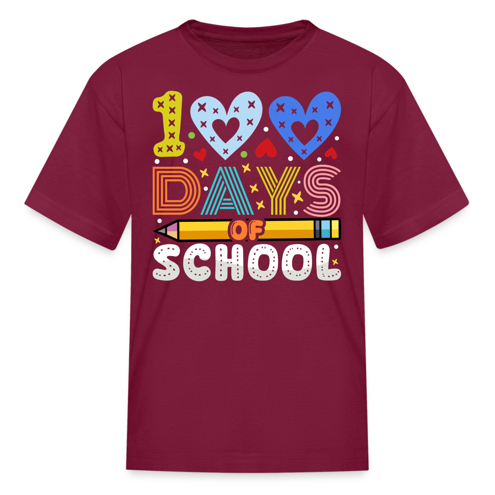 Kindergarten 100 Days Of School Shirt Students Appreciation Gifts T-Shirt - burgundy