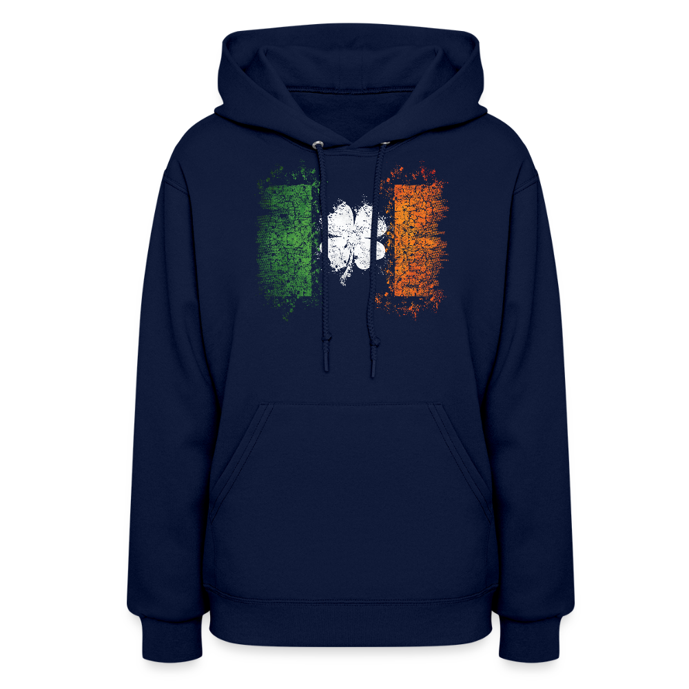 Women's Irish Flag Distressed Shamrock Hoodie - St Patrick's Day - navy
