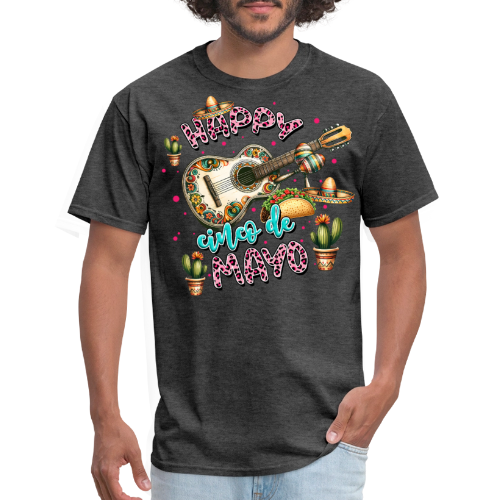 Cinco de Mayo Festive Shirt Mexican Culture Party Tee With Guitar And Sombrero T-shirt - heather black