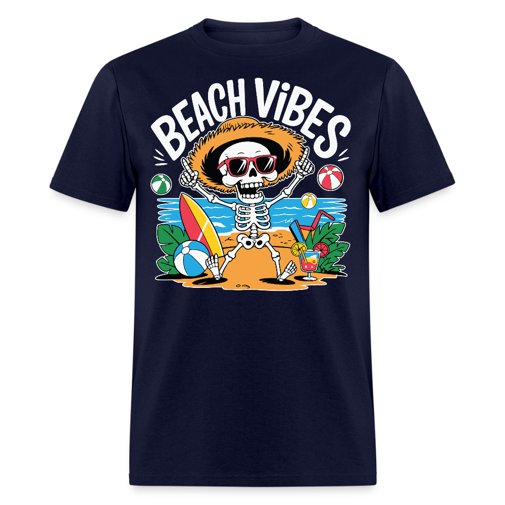 Beach Vibes Surfboard Skeleton Summer T-shirt - navy