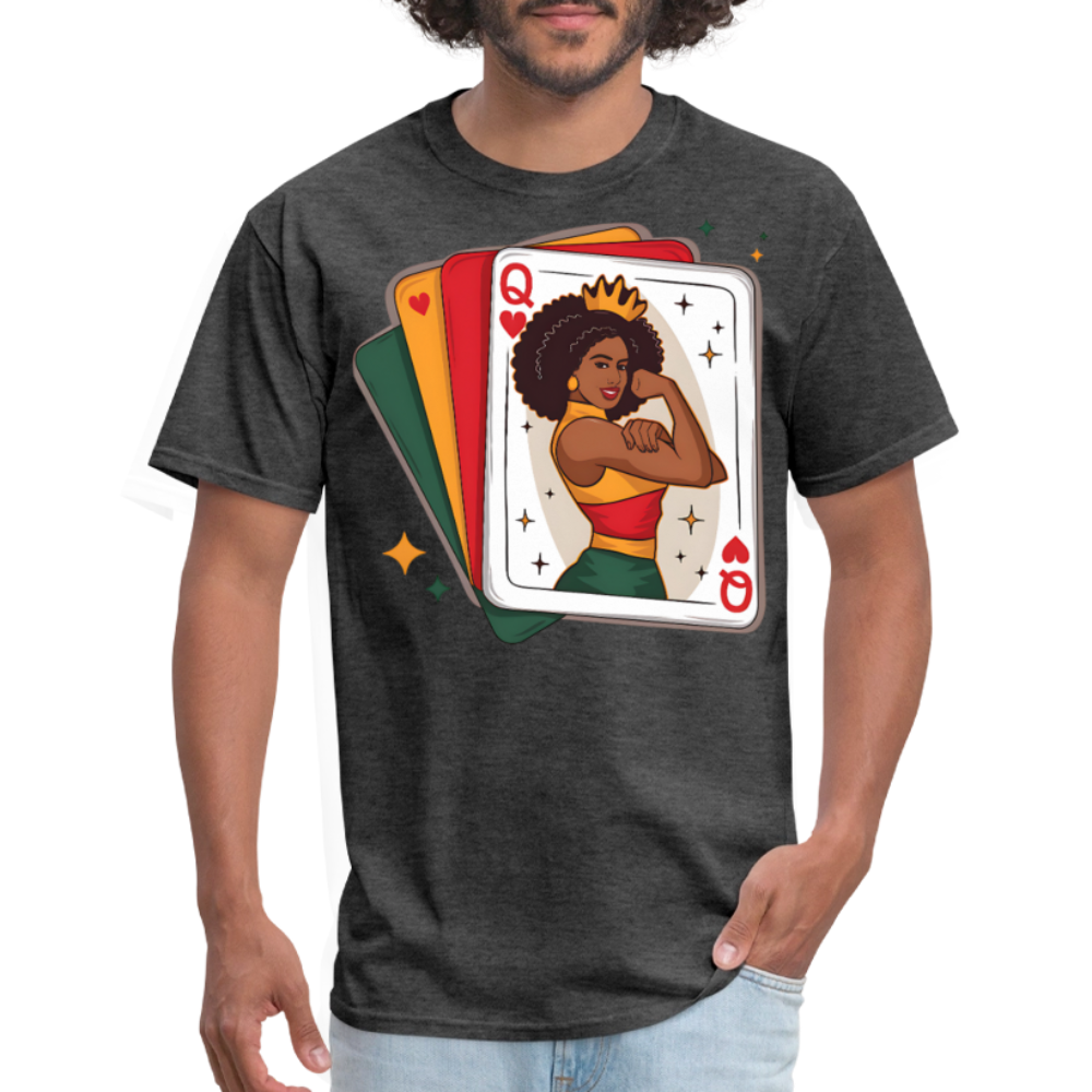 African American Queen Graphic Tee Black Queen Playing Card T-shirt - heather black