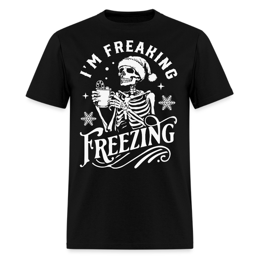 I'm Freaking Freezing Funny Christmas Skeleton T-Shirt - black
