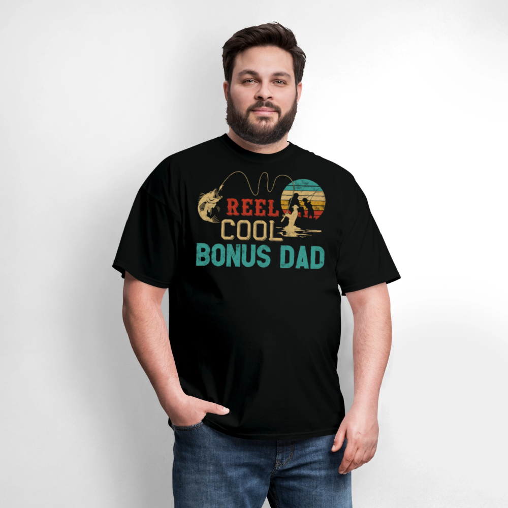 Reel Cool Bonus Dad Funny Fathers Day Fishing  T-shirt - black