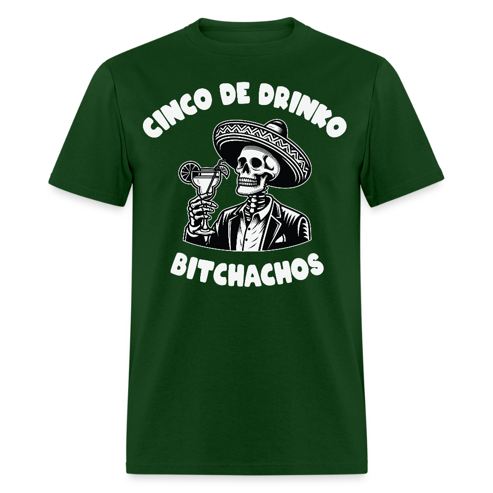 Cinco de Drinko Graphic Tee Skeleton Drinking Margarita T-shirt - forest green