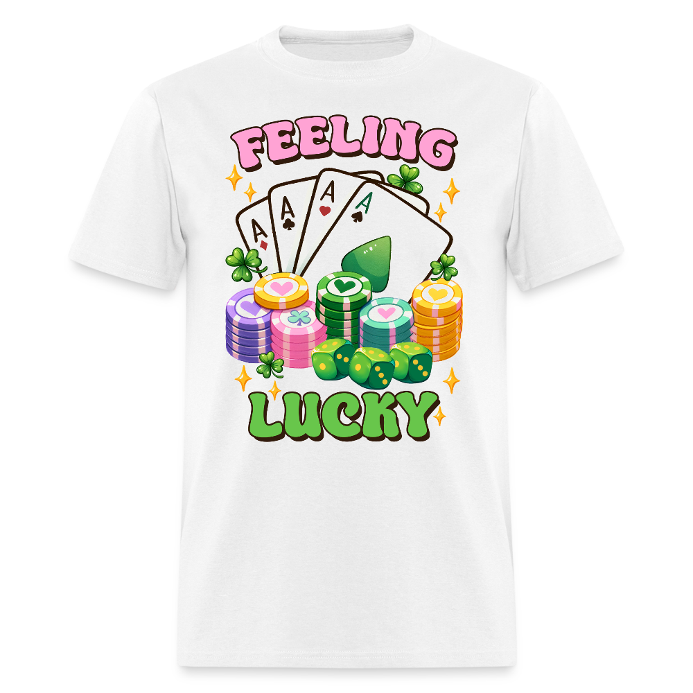 Feeling Lucky Tee With Poker Chips Gambling T-shirt - white