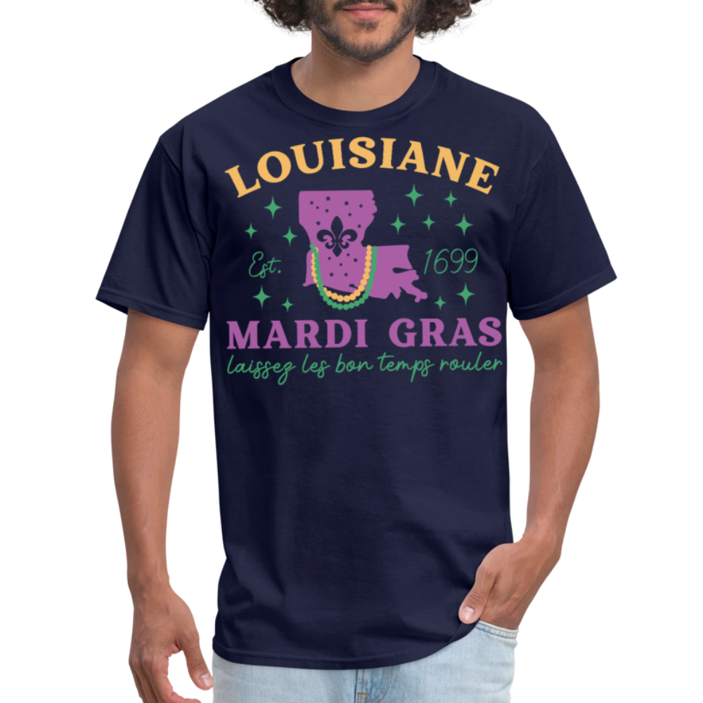 Louisiana State Pride Mardi Gras Tee Laissez Les Bon Temps Rouler T-shirt - navy