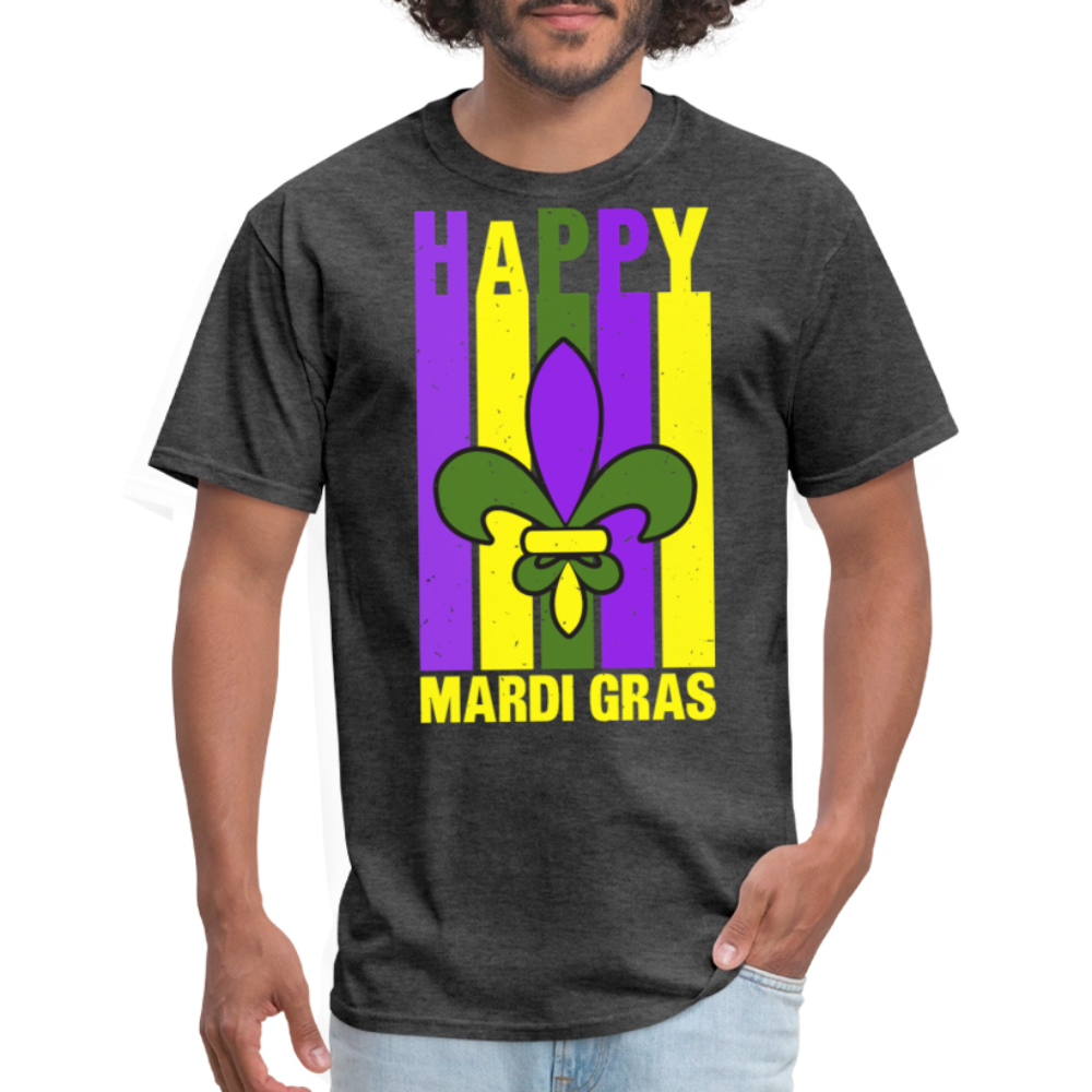 Happy Mardi Gras Graphic Tee Funny and Festive Mardi Gras T-Shirt - heather black