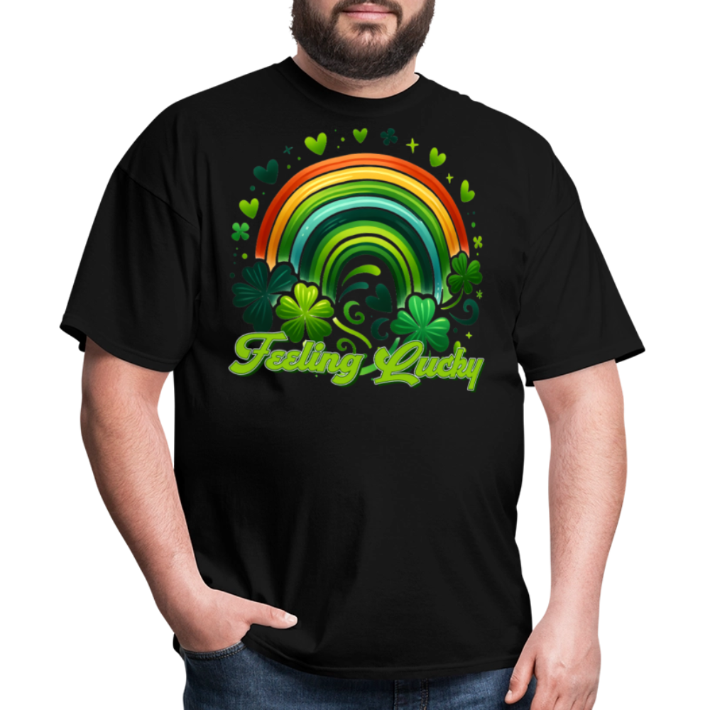 Irish Shamrock Rainbow Graphic Feeling lucky Irish T-shirt - black