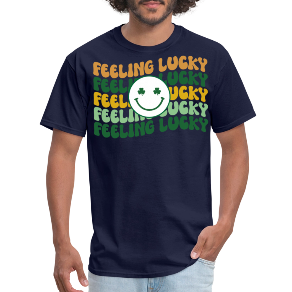 Retro Groovy Feeling Lucky Shamrock T-shirt - navy