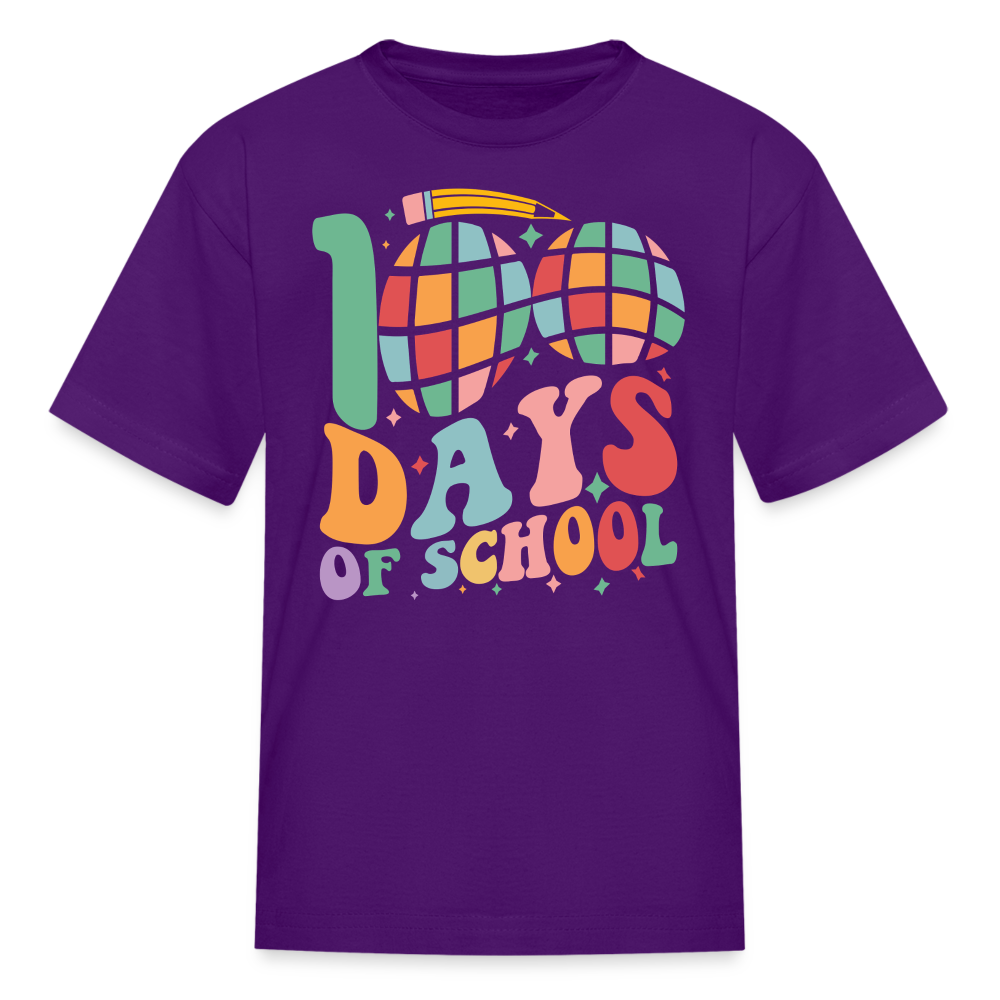 Retro 100 Days Of School Disco Ball Kids T-Shirt - purple