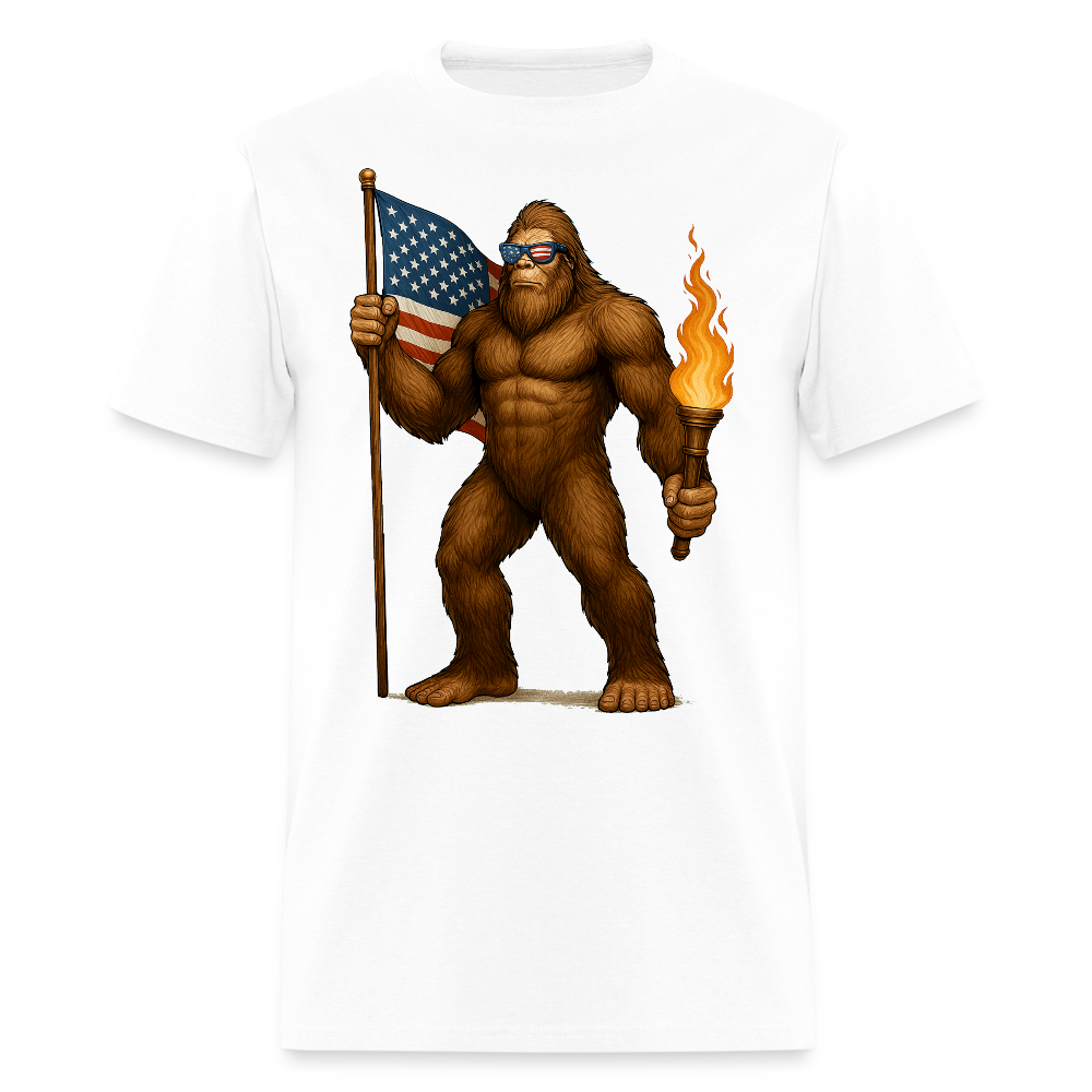 Fourth Of July Sasquatch Patriotic Bigfoot T-Shirt - white