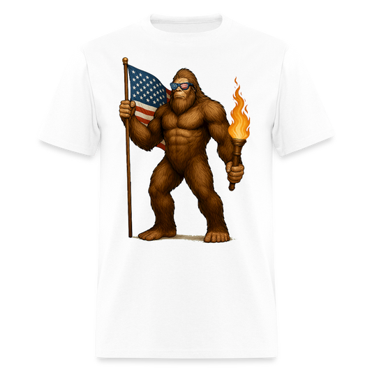 Fourth Of July Sasquatch Patriotic Bigfoot T-Shirt - white