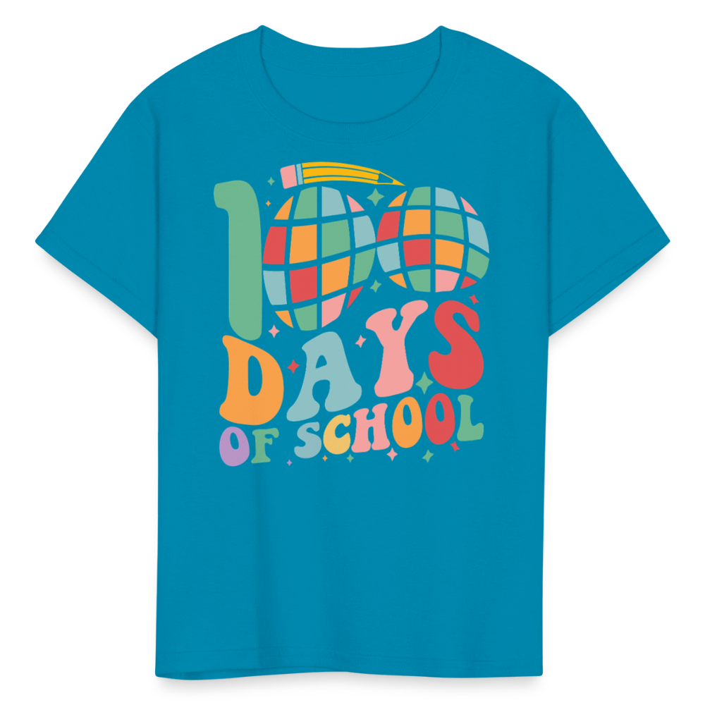 Retro 100 Days Of School Disco Ball Kids T-Shirt - turquoise