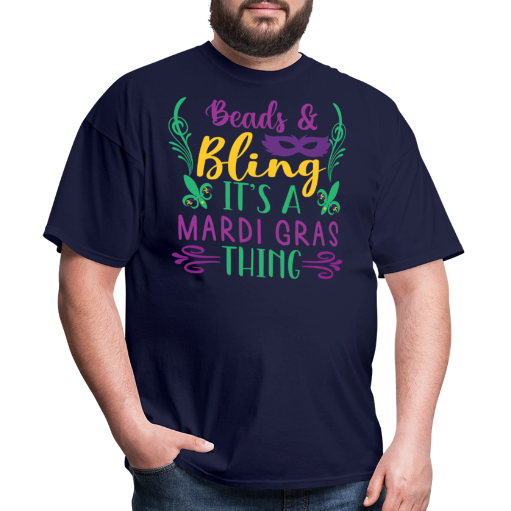 Masquerade Party Beads And Bling Mardi Gras T-Shirt - navy