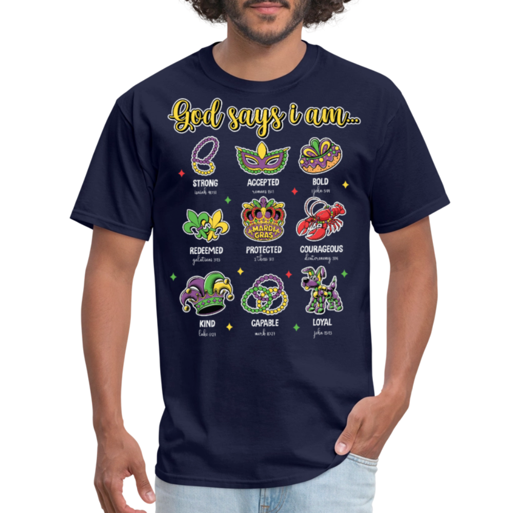 Religious Mardi Gras T-shirt With Bible Verses Christian Mardi Gras T-shirt - navy