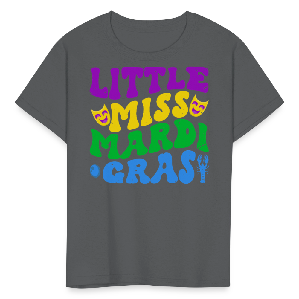 Carnival Celebration Tee Little Miss Mardi Gras T-shirt For Kids - charcoal