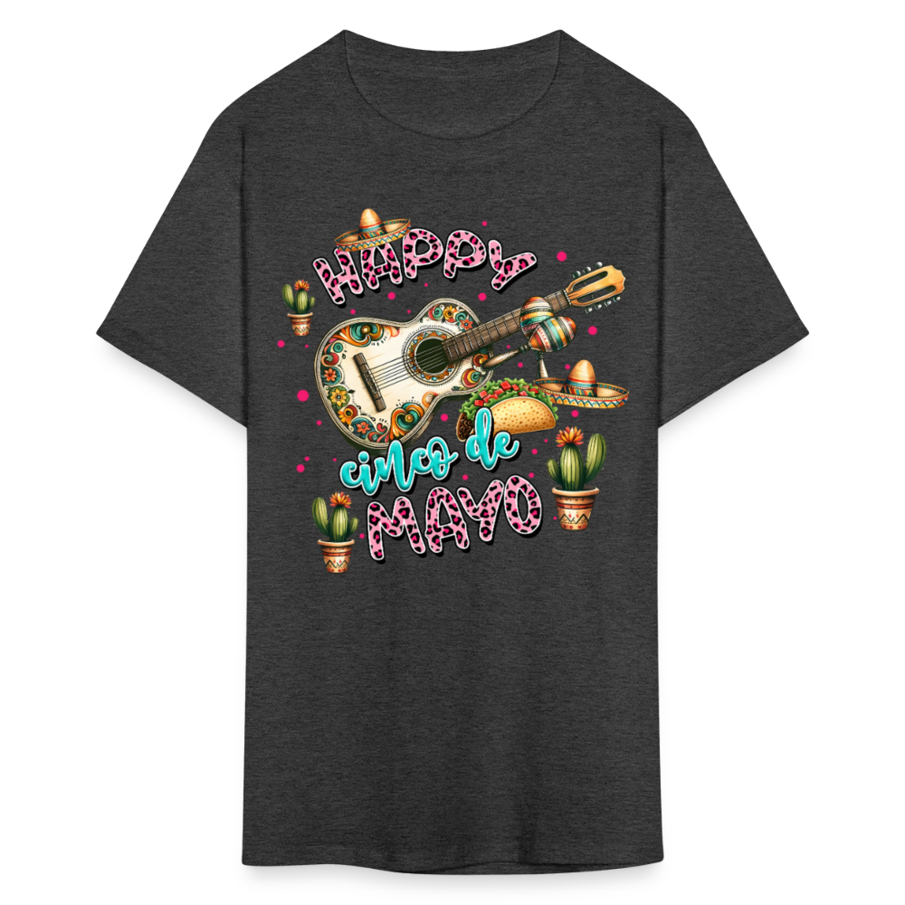 Cinco de Mayo Festive Shirt Mexican Culture Party Tee With Guitar And Sombrero T-shirt - heather black