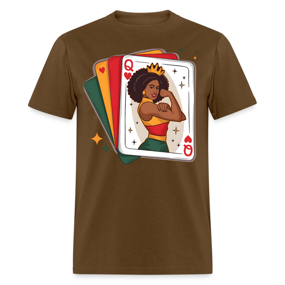 African American Queen Graphic Tee Black Queen Playing Card T-shirt - brown