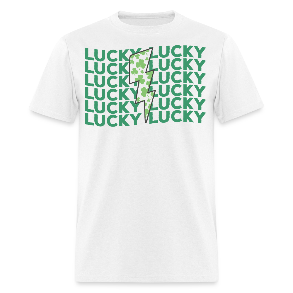 Green Shamrock Lightning Bolt Lucky T-shirt - white